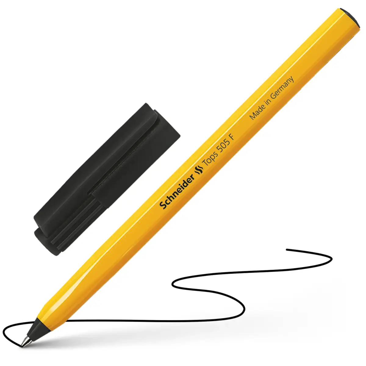 Lodīšu pildspalva SCHNEIDER 505 F 0.7mm, dzeltens korpuss, melna tinte