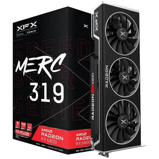 XFX	Video Card AMD Radeon	6800 MERC 319 16GB 256bit GDDR6, 2150, 16000, PCI-E 4, 3x DP, HDMI, Triple Fan 2.7 slot