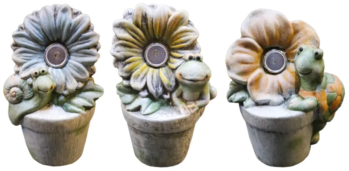 Garden decor Flower pot with animal, with solar light, 3 types