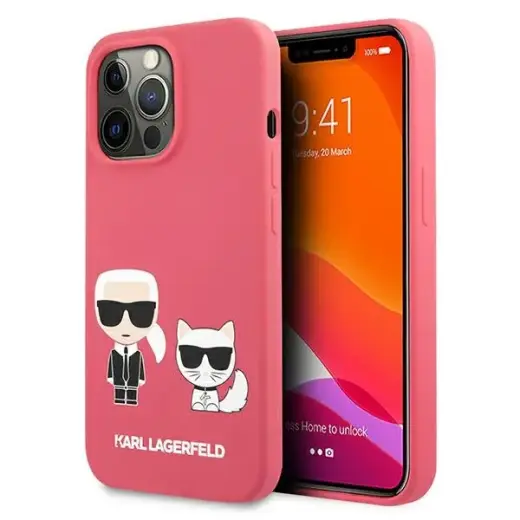 KLHCP13LSSKCP Karl Lagerfeld and Choupette Liquid Silicone Case for iPhone 13 Pro Red