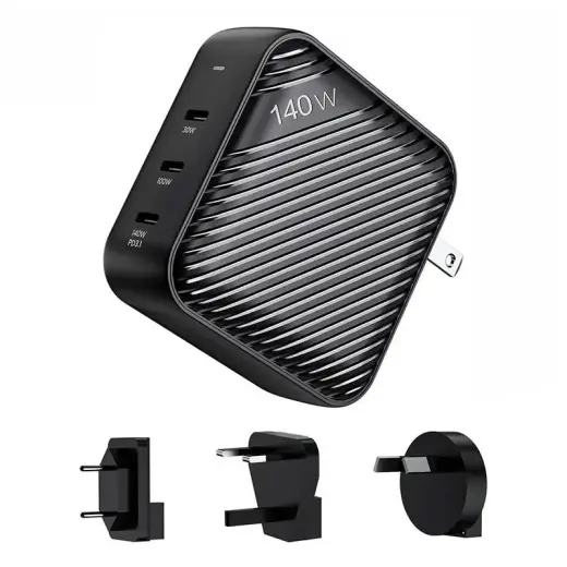 INVZI GanHub зарядное устройство | 140W | GaN | USB-C | универсальный адаптер AU/EU/UK/US | черное