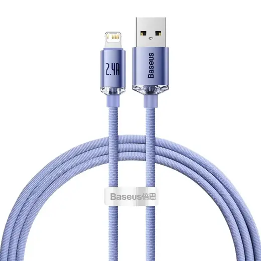 Baseus Crystal Shine datu pārraides un uzlādes vads | USB-A uz Lightning | 12W | 1.2m | violets