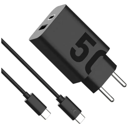 Motorola TurboPower travel charger | 50W | PD, QC | USB-C, USB-A | with USB-C to USB-C cable included | black