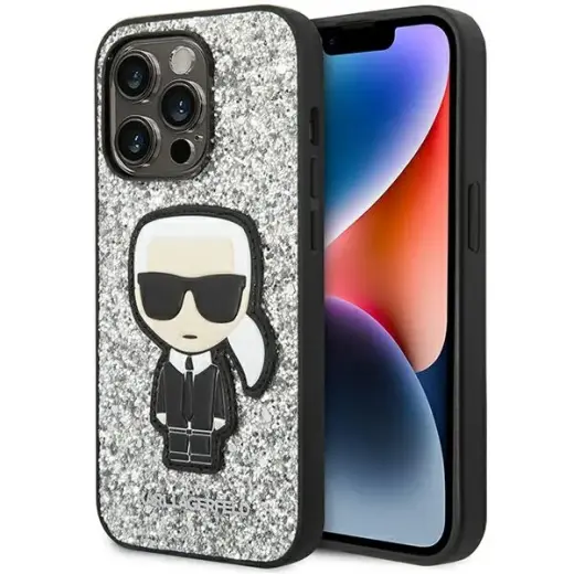 Karl Lagerfeld KLHCP14LGFKPG iPhone 14 Pro 6,1" hardcase srebrny|silver Glitter Flakes Ikonik