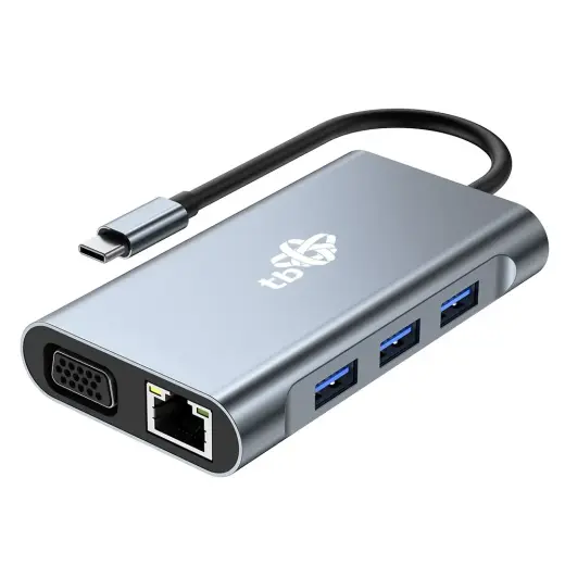 HUB 8in1 Adapter USB C HDMI x2 USB VGA RJ45 PD