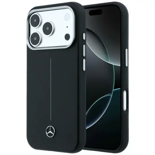 Mercedes Leather Semi Wrap Iconic Line чехол с поддержкой MagSafe для телефона iPhone 17 Pro Max чёрный