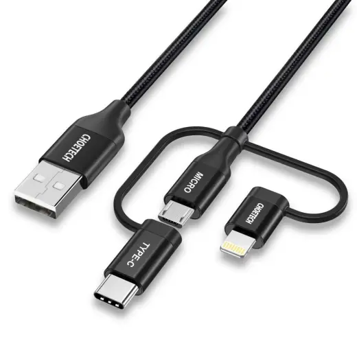 Choetech IP0030-BK 3-in-1 datu pārraides un uzlādes vads | MFI | USB-C uz Micro USB, Lightning | 15W | 1.2m | melns