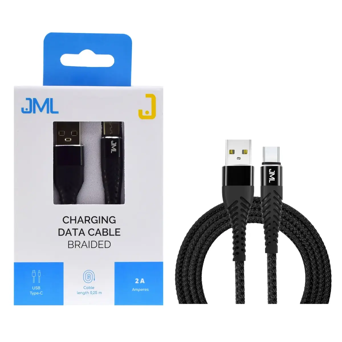 JML CD-107 USB-C kabelis 25cm | 2A melns