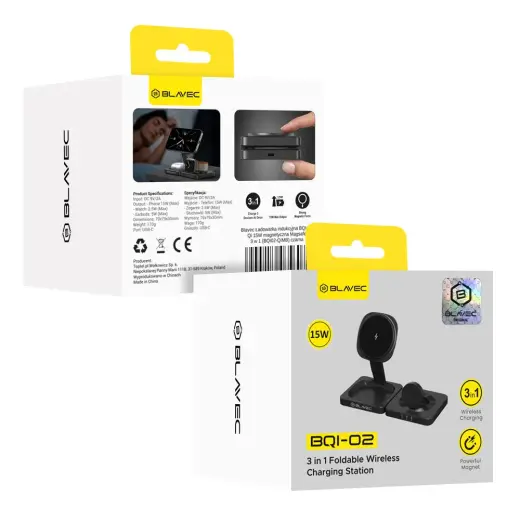 Blavec Ładowarka indukcyjna BQI-02 Qi 15W magnetic Magsafe 3 w 1 (BQI02-QIMB) czarna