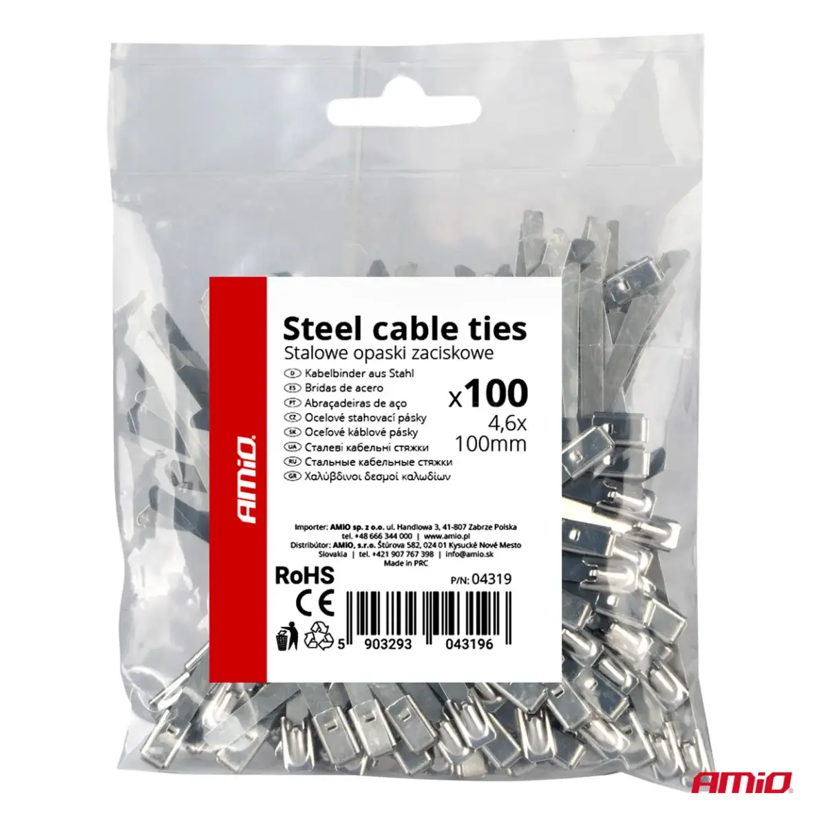 Stainless steel metal clamps 4.6x100mm 100 pcs. AMIO-04319