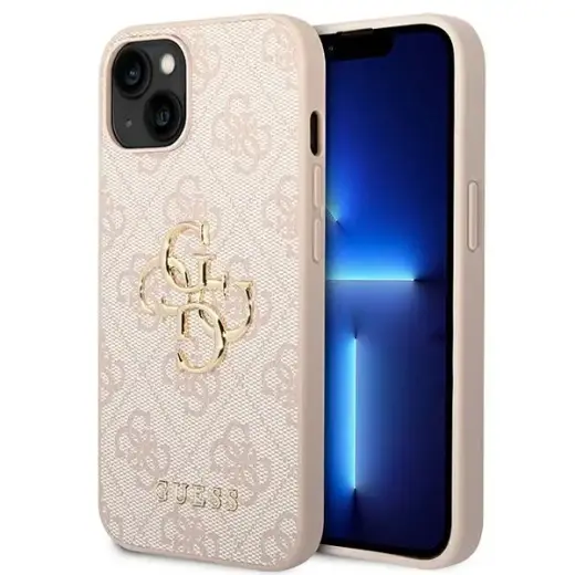 Guess PU 4G Metal Logo Case for iPhone 14 Plus Pink