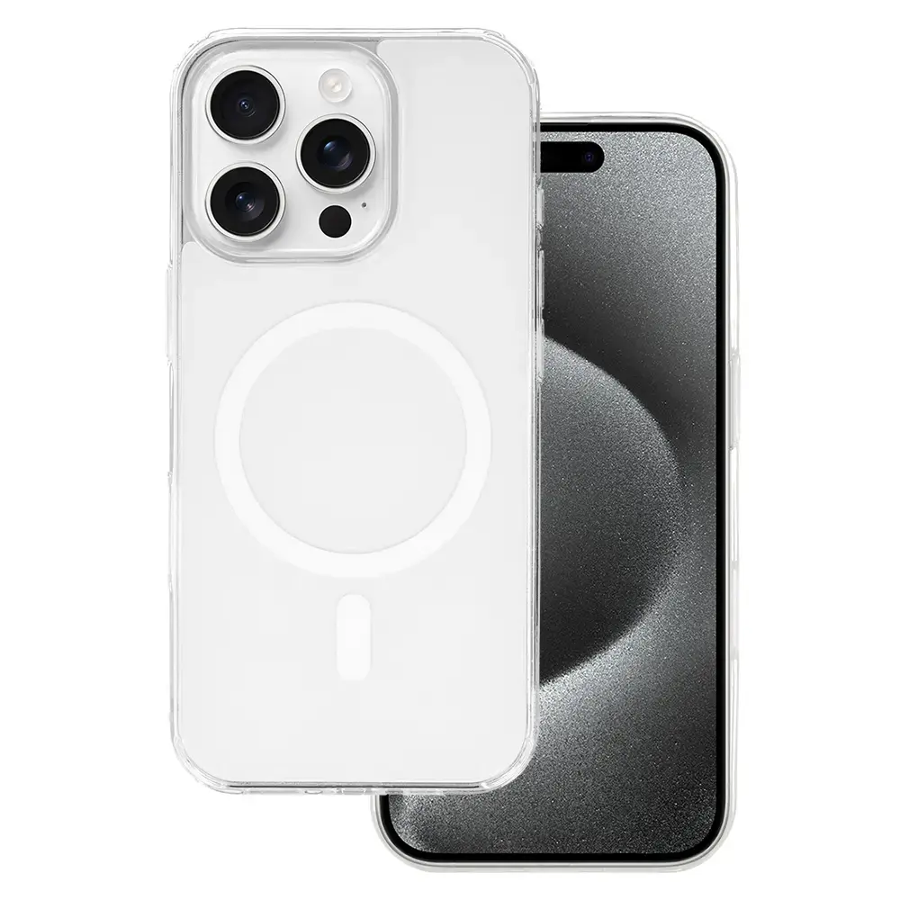 Glossy maciņš ar MagSafe atbalstu telefonam iPhone 15 Pro balts