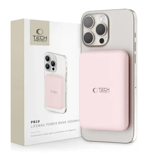 Tech-Protect LifeMag PB10 ārējais akumulators (powerbank) | 5000 mAh | 15W | USB-C, MagSafe | rozā