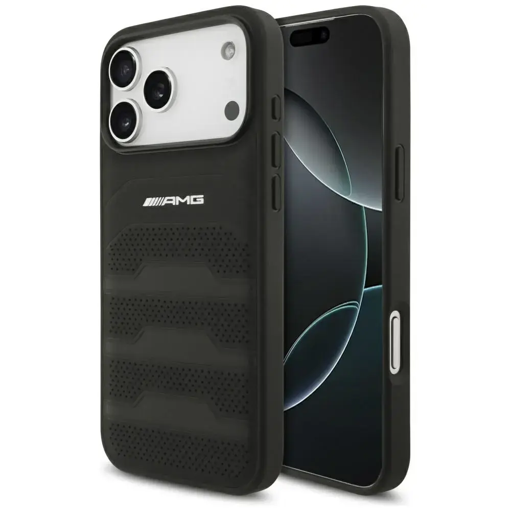 AMG Leather Debossed Lines maciņš telefonam iPhone 17 Pro Max melns