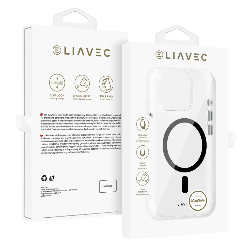 Liavec Glossy Magsafe Clear Case do Iphone 16 Pro Max black