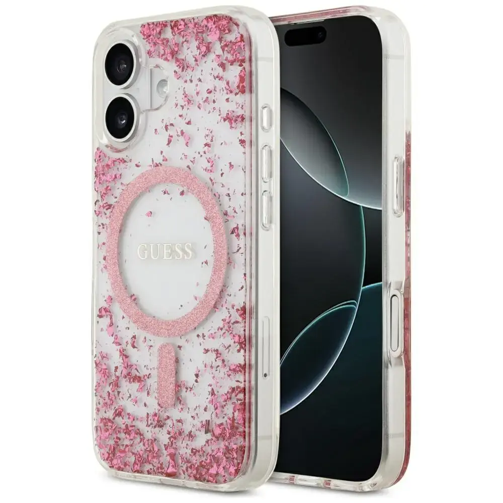 Etui Guess Resin Bottom Glitter MagSafe   do iPhone 17 różowy