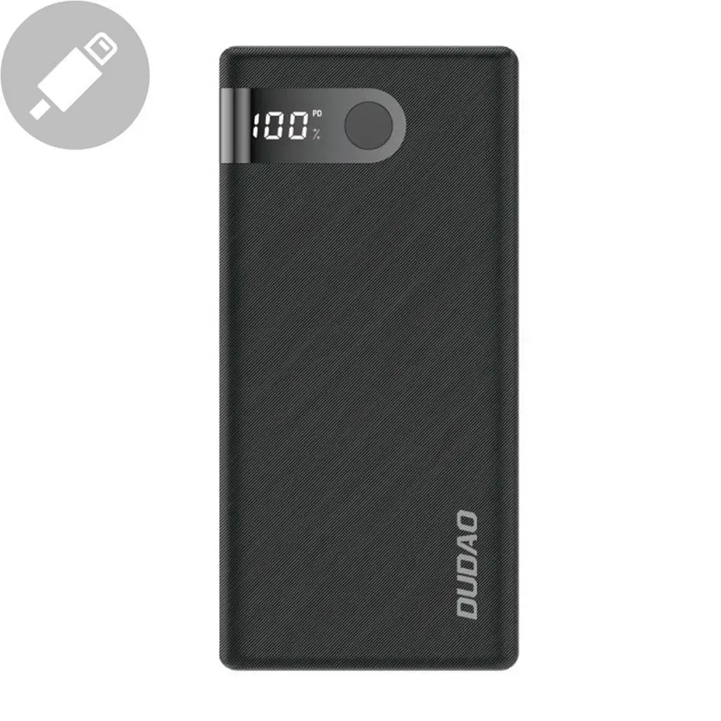 Dudao power bank 10000 mAh 2x USB | USB Type C | micro USB 2 A with LED screen black (K9Pro-01)