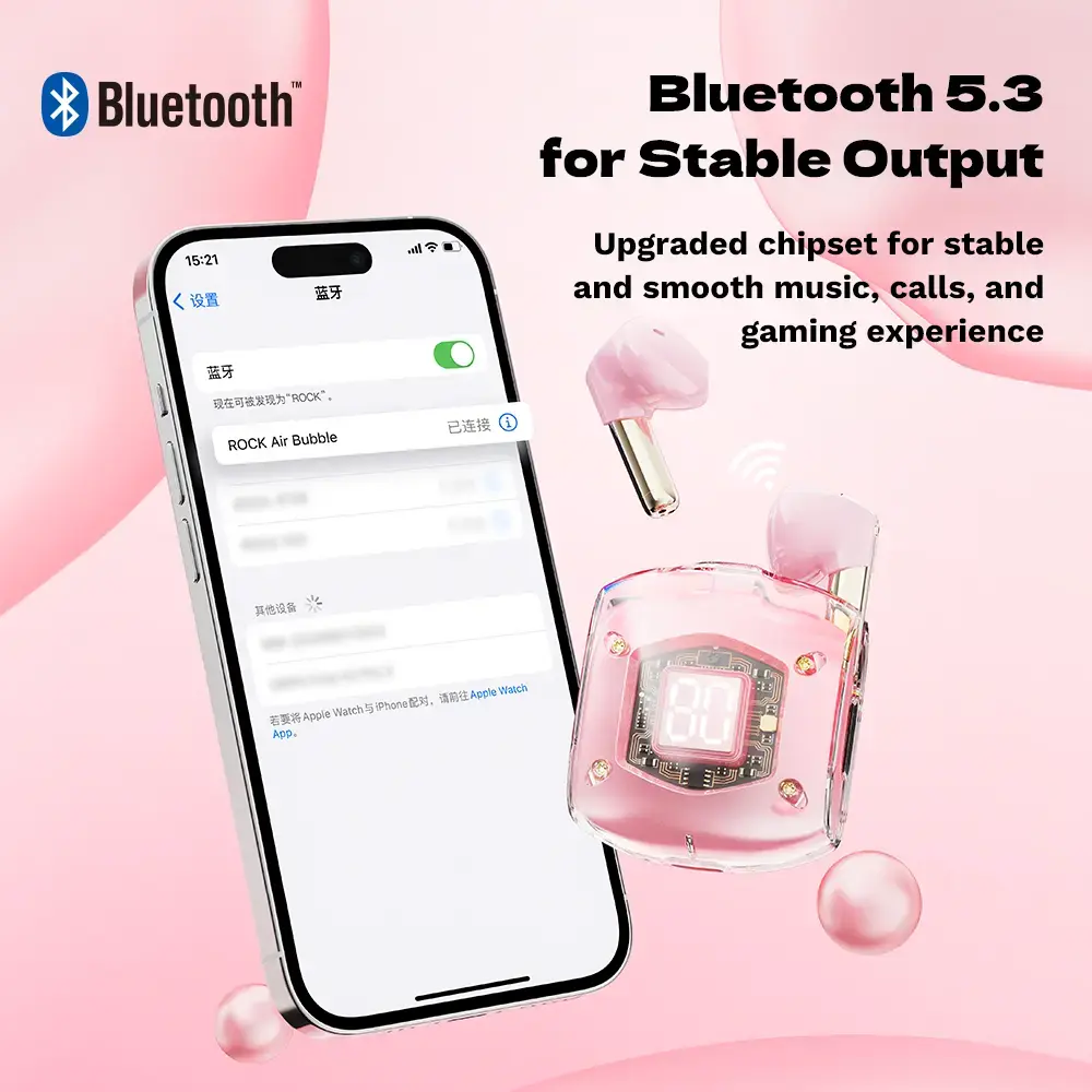 Rock Bluetooth earphones TWS Air Bubble pink