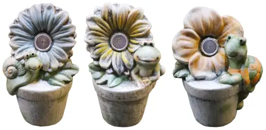 Garden decor Flower pot with animal, with solar light, 3 types