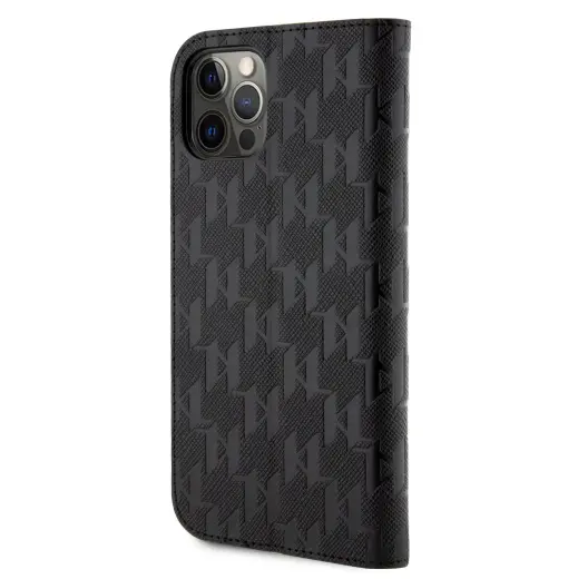 Karl Lagerfeld PU Saffiano Monogram Book Case for iPhone 12|12 Pro Black
