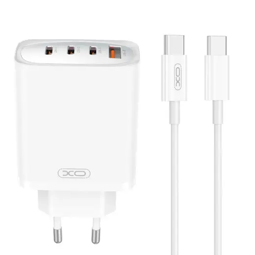 XO wall charger CE23 PD 65W 3x USB-C 1x USB white + cable USB-C - USB-C