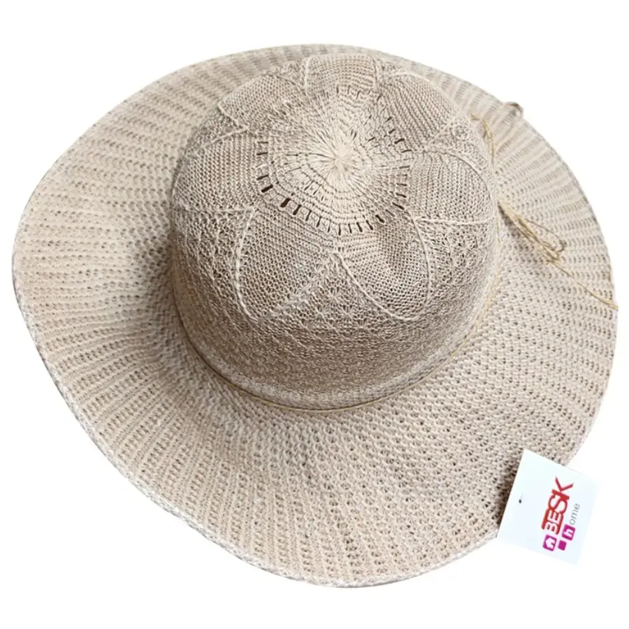 BESK Wide-brimmed hat for women, 58cm, brown with ribbon