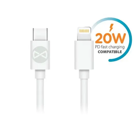 Forever data transfer and charging cable | USB-C to Lightning | 20W | 1m | white
