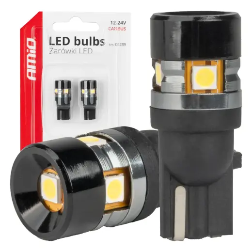 LED bulbs CANBUS T10 W5W 5SMD 3030 White 12V 24V AMIO-04239