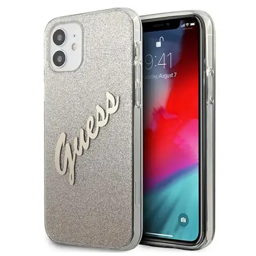 Guess GUHCP12SPCUGLSGO iPhone 12 mini 5,4" złoty|gold hardcase Glitter Gradient Script
