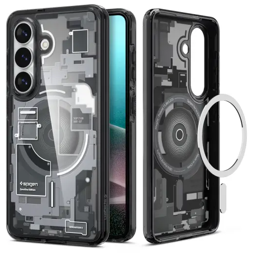 Spigen Ultra Hybrid Mag telefono dėklas su MagSafe palaikymu Samsung Galaxy S26 (S942) skaidrus juodas