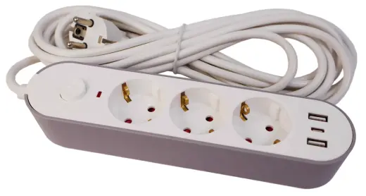 Pagarinātājs 3-vietīgs + 2 USB+Type-C 3m a/z slēdzi
