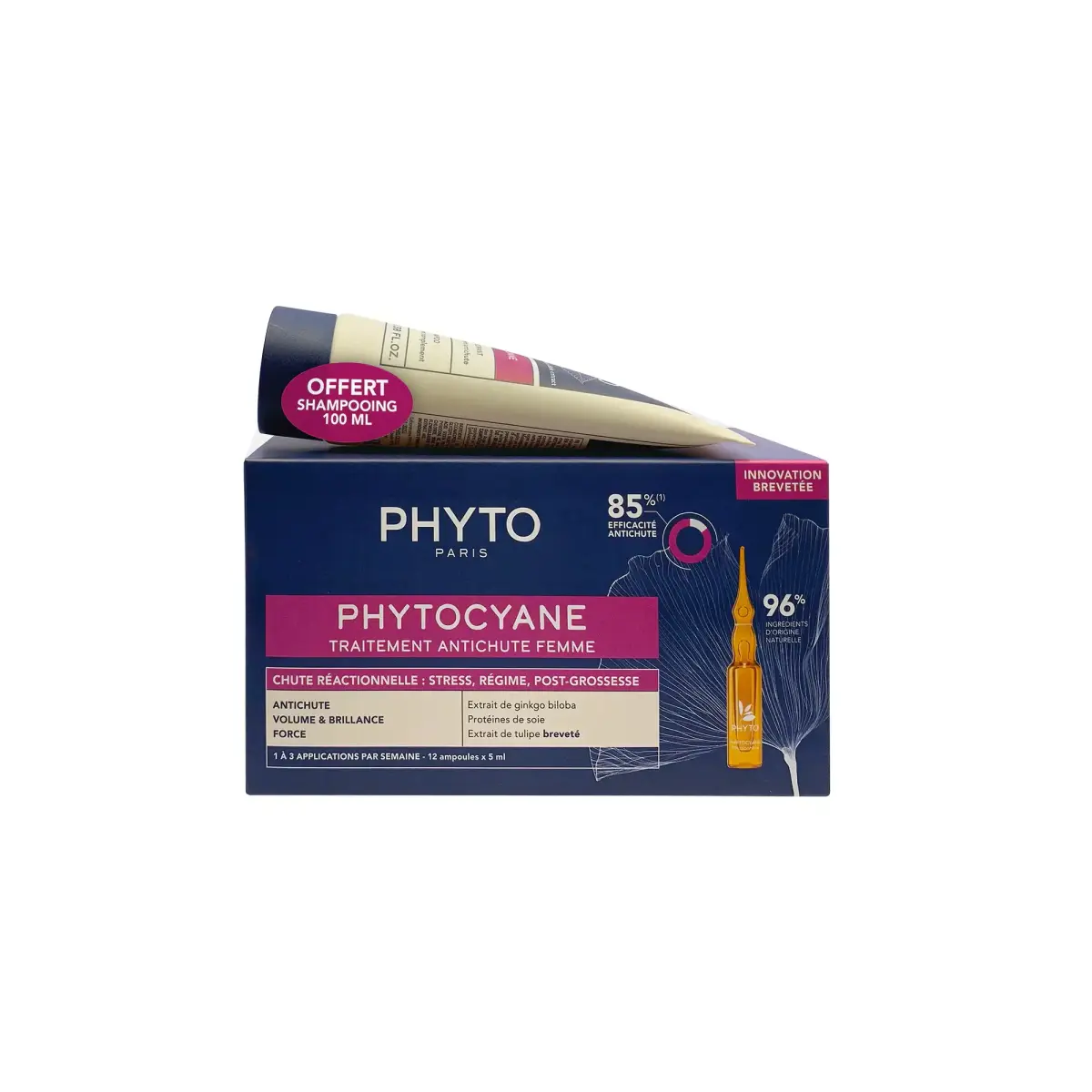 Set Phyto: Set, Phytocyane, Leave In Scalp Treatment Serum, Anti-Hair Loss, 12 pcs, 5 ml *Vial + Phytocyane, Hair Shampoo, Anti-Hair Loss, 100 ml