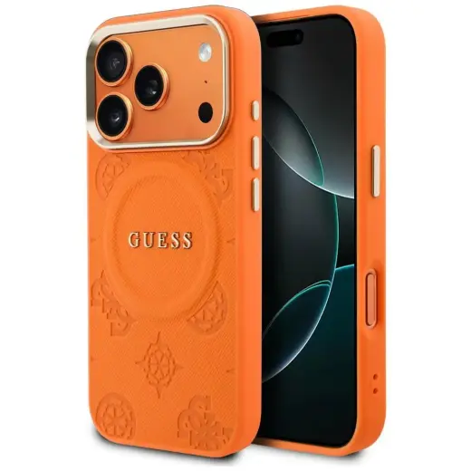 Guess Peony Hot Stamp telefoniümbris MagSafe toega iPhone 17 Pro oranž