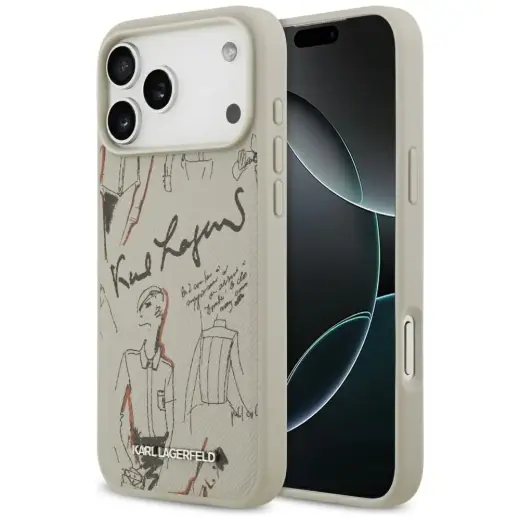 Karl Lagerfeld Grained Pattern & Logo maciņš ar MagSafe atbalstu telefonam iPhone 17 Pro Max pelēks