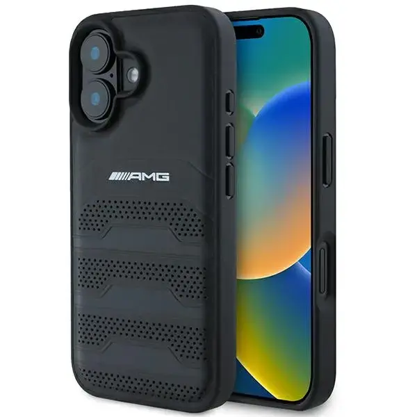 AMG AMHCP16SGSEBK iPhone 16  6.1" czarny|black hardcase Leather Debossed Lines Black Logo