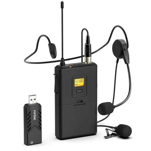 Fifine K031B wireless microphone for blogs | podcasts | streams | phones | PC black