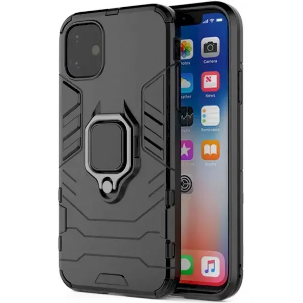 Fusion Armor Ring Back Case Silicone Case With Magnet For Apple iPhone 11 Pro Black