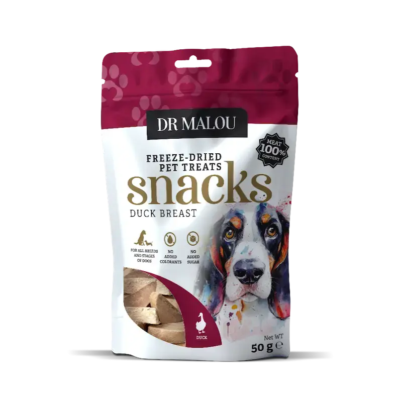 Gardumi suņiem - DR Malou, Dog treats, meat cubes, 100% freeze-dried duck breast, 50g