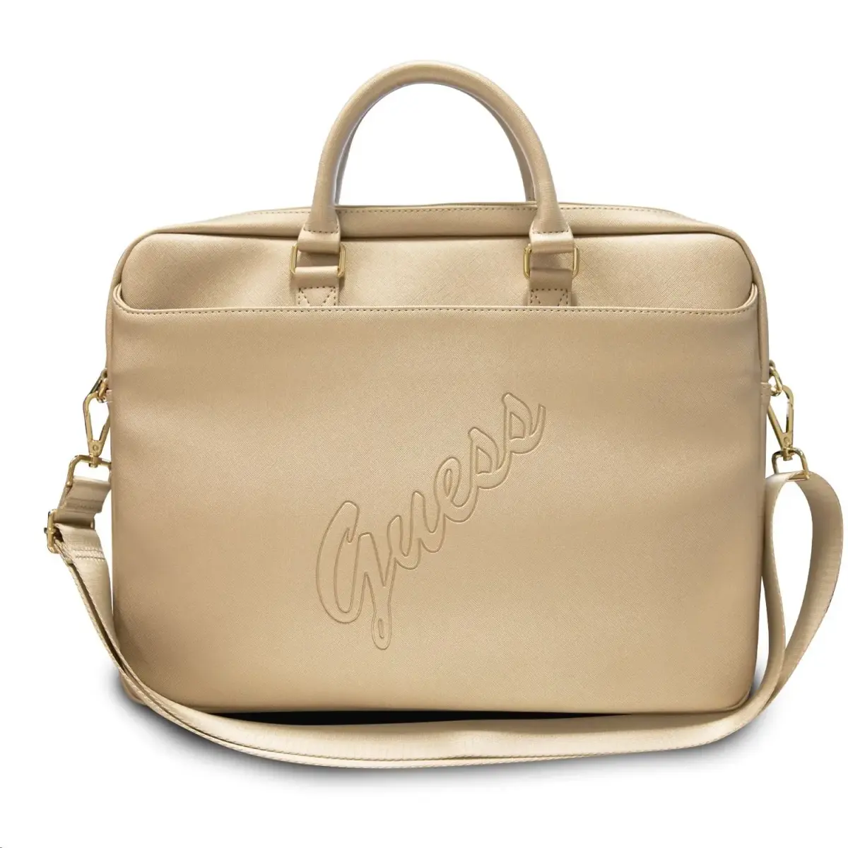 Guess PU Saffiano Vintage Scrip Computer Bag 15|16" Light Gold