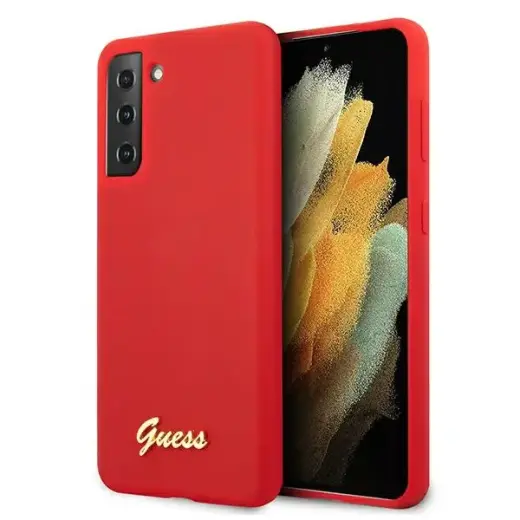 GUHCS21MLSLMGRE Guess Silicone Metal Logo Script Cover for Samsung Galaxy S21+ Red