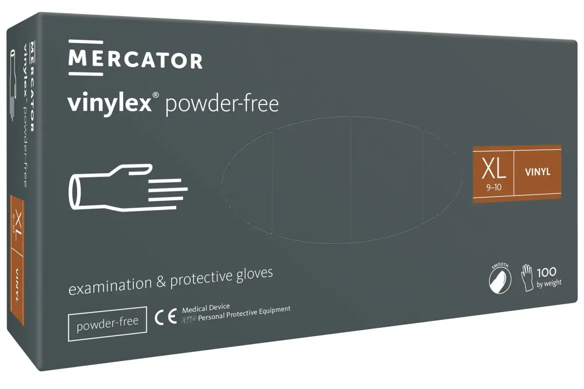 Mercator Gloves vinyl VINYLEX, powder-free, transparent, size XL, 100pcs