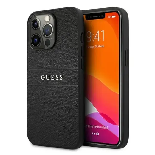 GUHCP13LPSASBBK Guess PU Leather Saffiano Case for iPhone 13 Pro Black