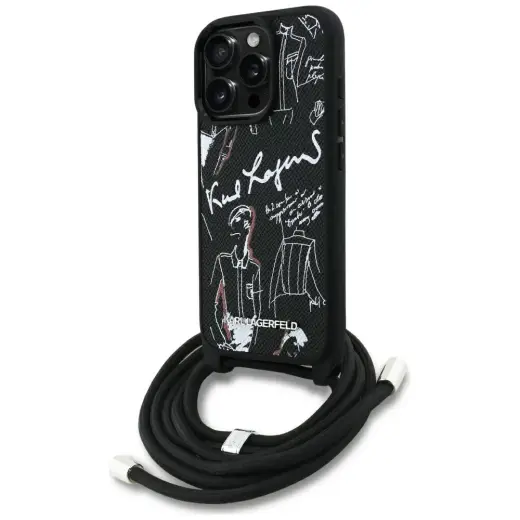 Case Karl Lagerfeld Crossbody Grained  Pattern & Logo for iPhone 16 Pro black