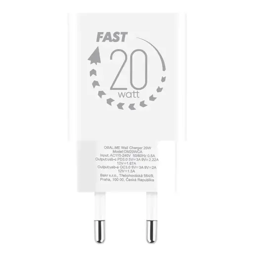OBAL:ME lādētājs | 20 W | USB-A | USB-C | + USB-C kabelis, balts