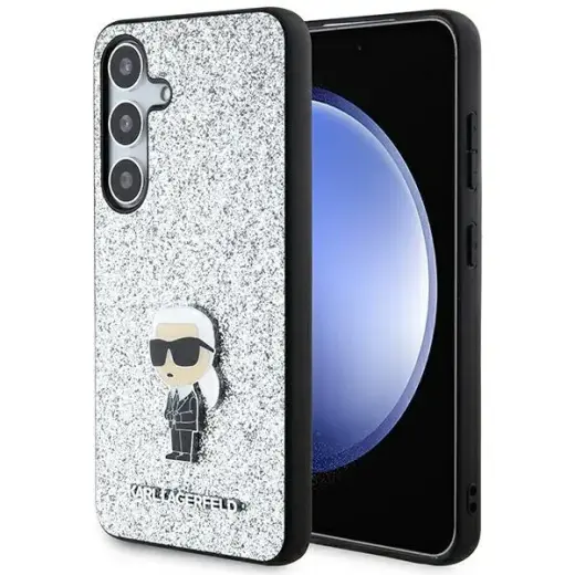 Karl Lagerfeld KLHCS24SGCNPSG S24 S921 srebrny|silver hardcase Fixed Glitter Ikonik Logo Metal Pin