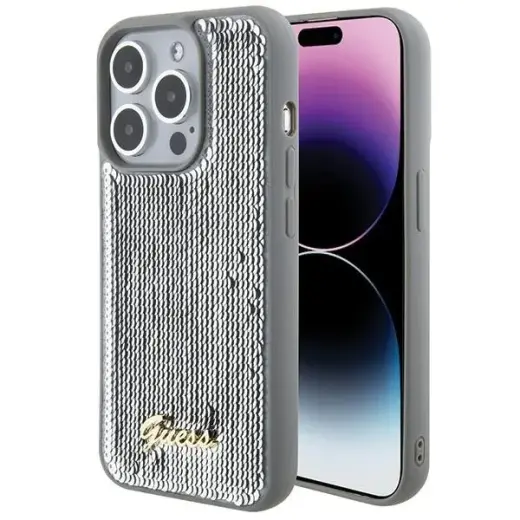 Guess GUHCP15XPSFDGSS iPhone 15 Pro Max 6.7" srebrny|silver hardcase Sequin Script Metal