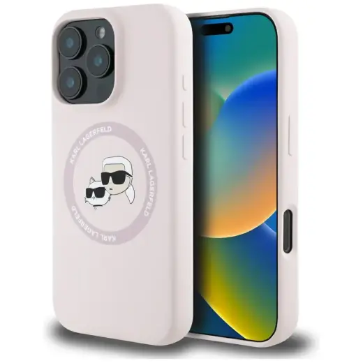 Etui Karl Lagerfeld Silicone Double       Heads And Circle MagSafe do iPhone 16 Pro różowy