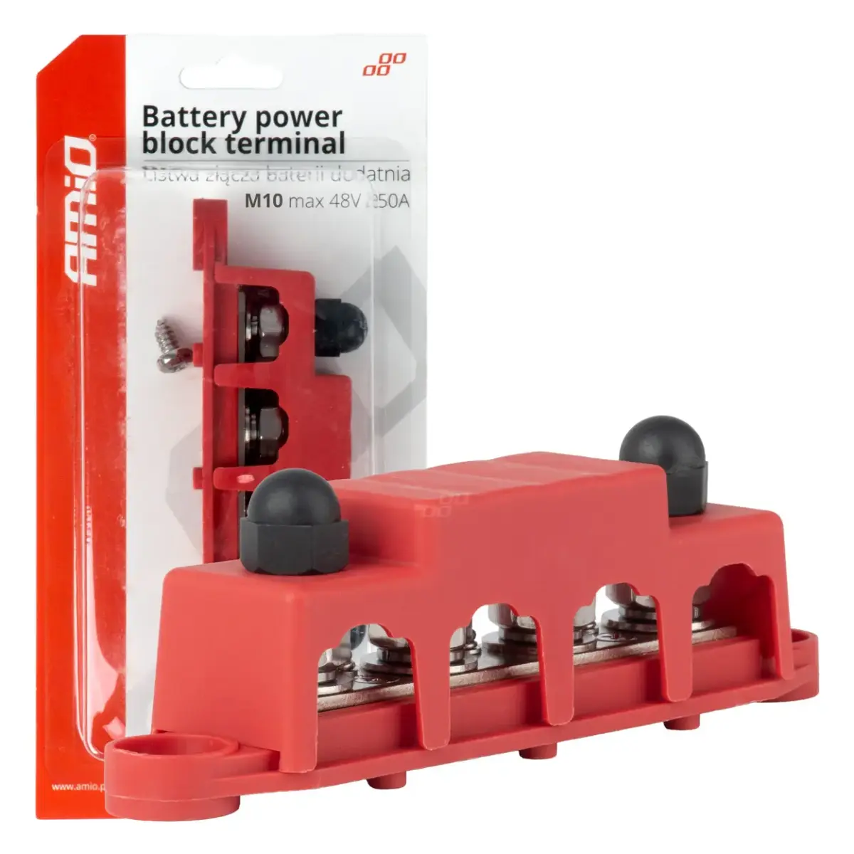 Ground distribution block plus bus bar M10 12V - 48V 250A AMIO-03812
