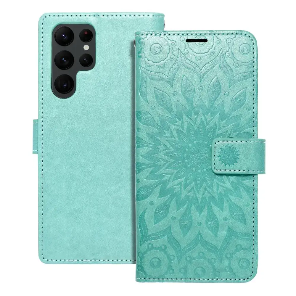 MEZZO mandala grāmatveida maciņš telefonam Samsung Galaxy S22 Ultra (S908) zaļš