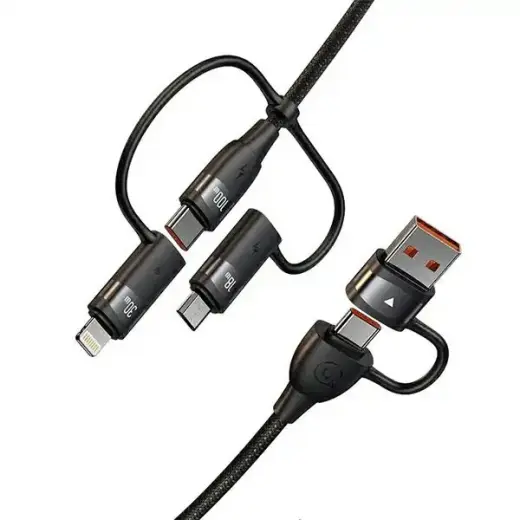 USAMS SJ654USB01 3-in-1 data transfer and charging cable | USB-C to USB-C | 100W | 1.2m | black
